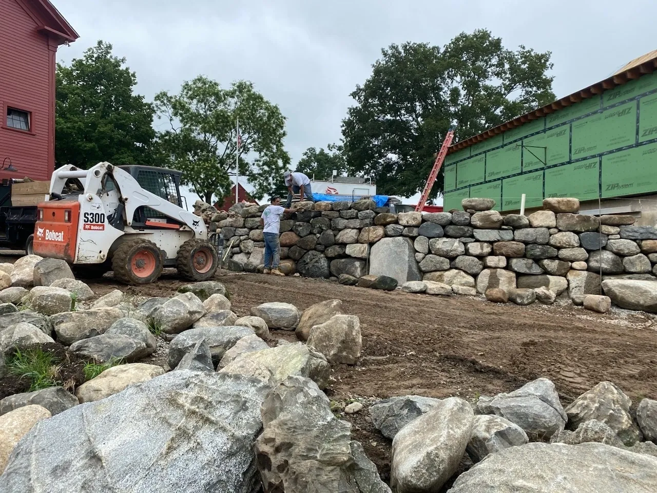 Meredith Farm Topsfield-stonewall between barns